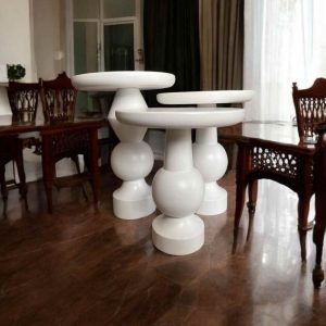 Ahşap Yan Sehpa 3’lü Beyaz Renk Masif Zigon ve Fiskos