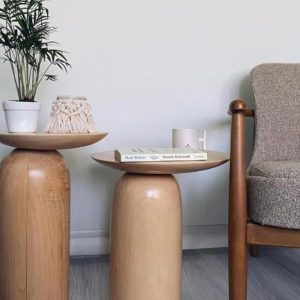 Masif Ahşap Yan Sehpa Takımı 2’li Naturel Renk Zigon Fiskos Seti
