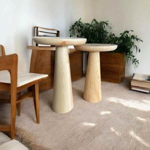 Doğal Ahşap Yan Sehpa 2’li Naturel Renk Zigon Sehpa Fiskos Seti