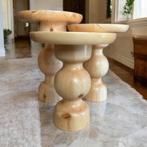 Ahşap Yan Sehpa 3’lü Set Naturel Masif Doğal Zigon ve Fiskos