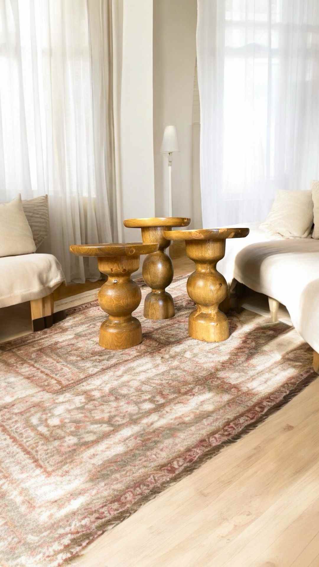 Ahşap Yan Sehpa 3’lü Tütün Renk Masif Doğal Zigon ve Fiskos - Görsel 4