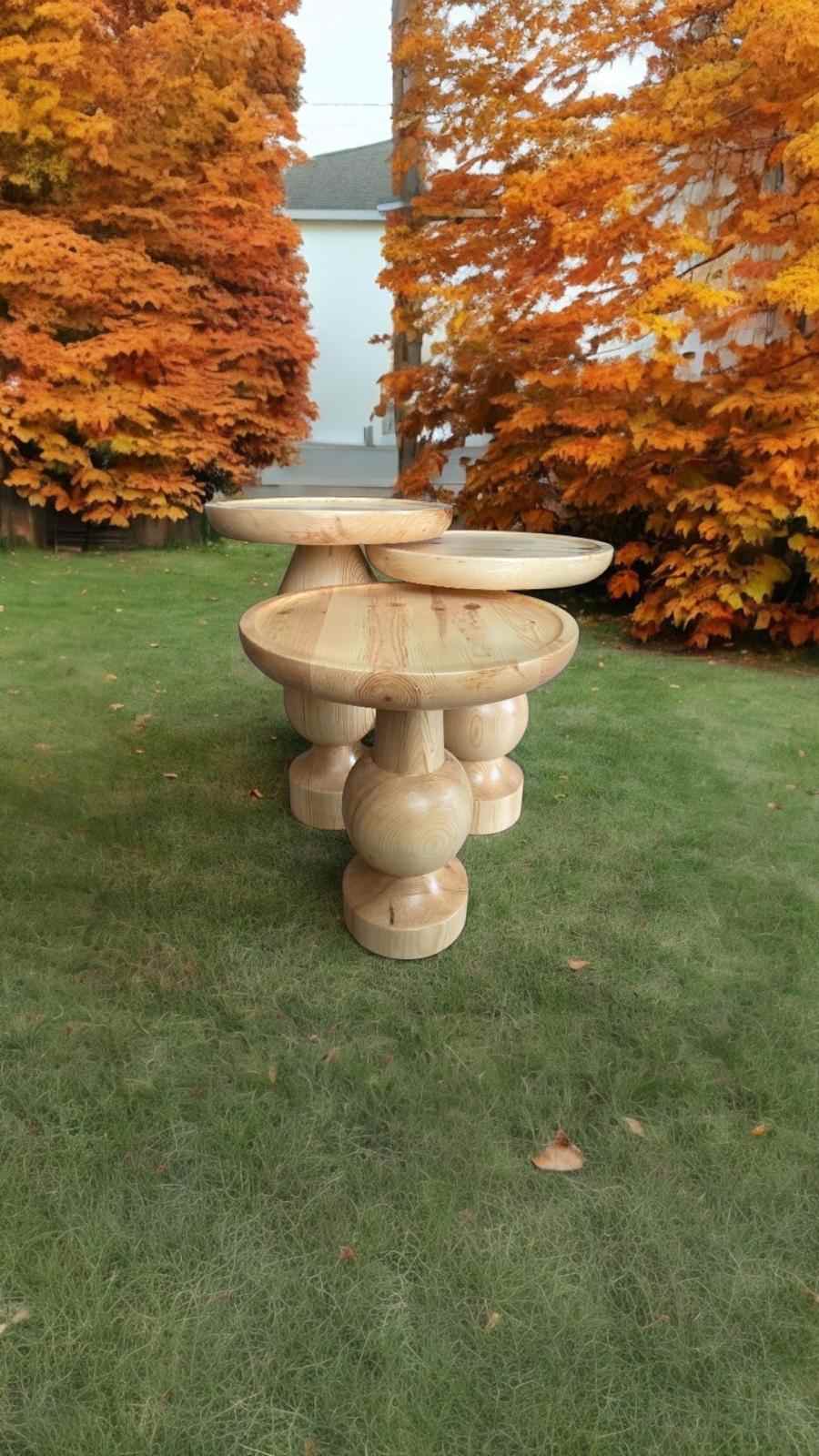 Ahşap Yan Sehpa 3’lü Set Naturel Renk Zigon ve Fiskos - Görsel 3