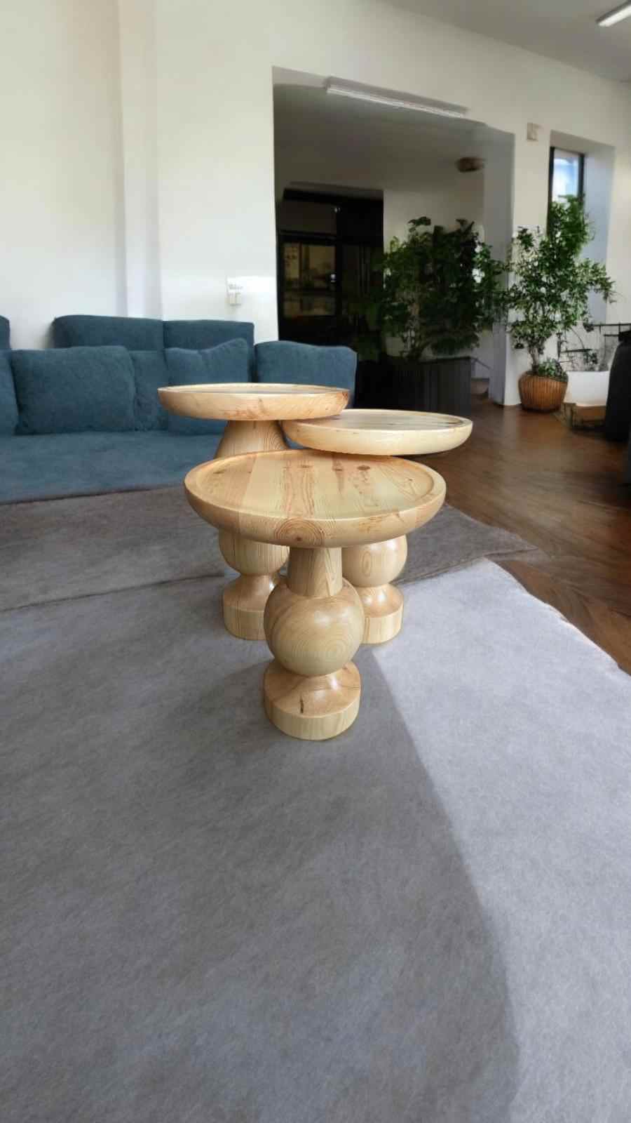 Ahşap Yan Sehpa 3’lü Set Naturel Renk Zigon ve Fiskos - Görsel 4