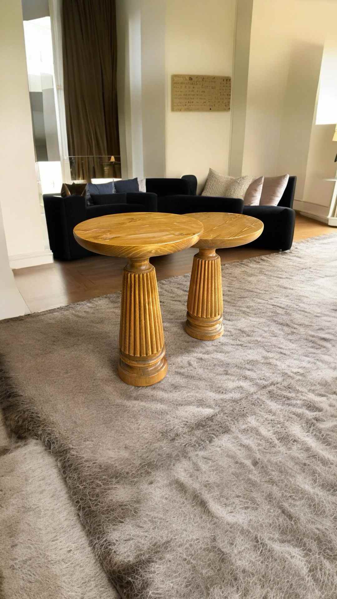 Doğal Masif Ahşap Mantar Sehpa 2’li Tütün Renk Zigon ve Fiskos