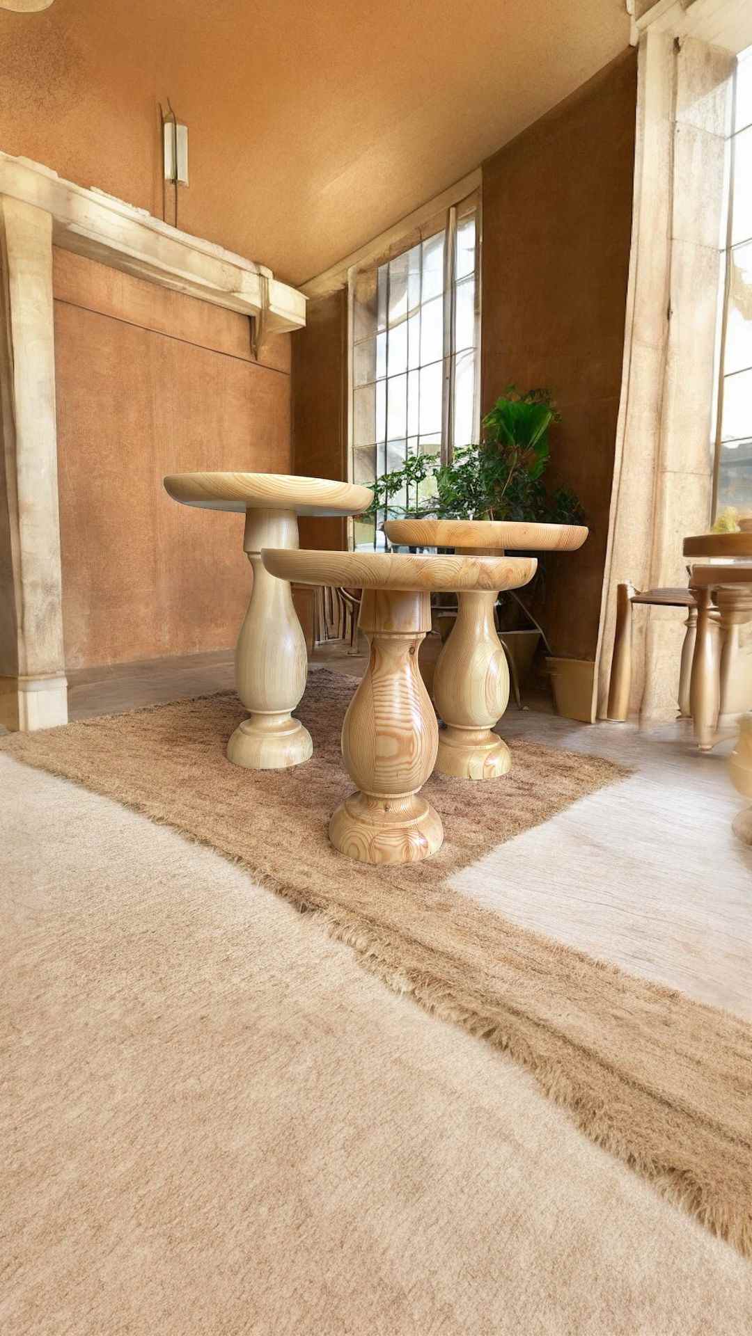 3lu Ahşap Yan Sehpa Seti Naturel Renk Mantar Sehpa Takımı - Görsel 4