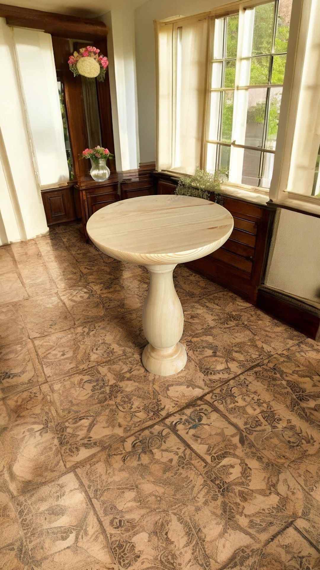 El Yapımı Doğal Naturel Renk Tekli Doğal Ahşap Yan Sehpa - Görsel 3